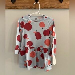 Tea Collection Blue Dress with Red and Pink Apples